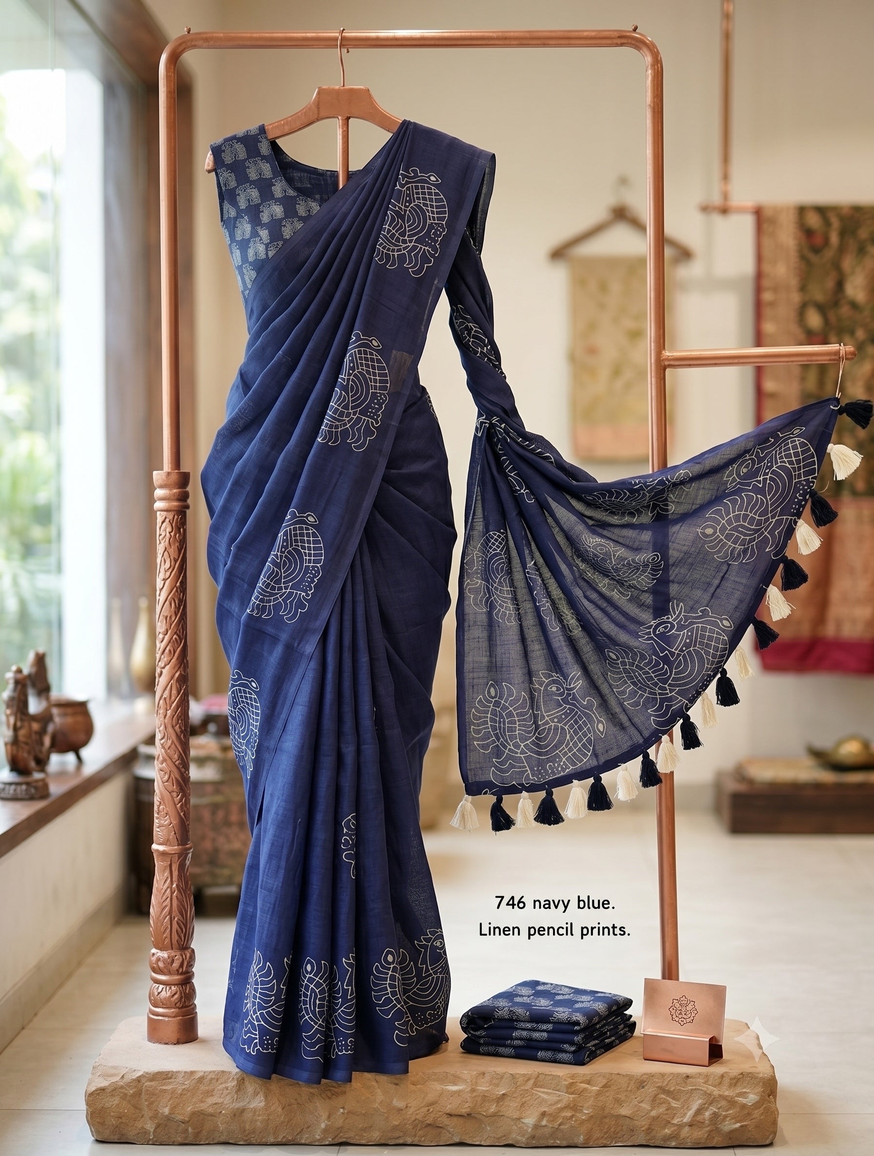 Soft linen saree with shaded style prints.