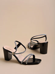 حذاء Shoetopia بكعب فضي مزين بأحجار الراين للنساء والفتيات