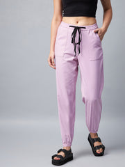 Women's Lavender Cotton Twill Jogger with Black Drawstring