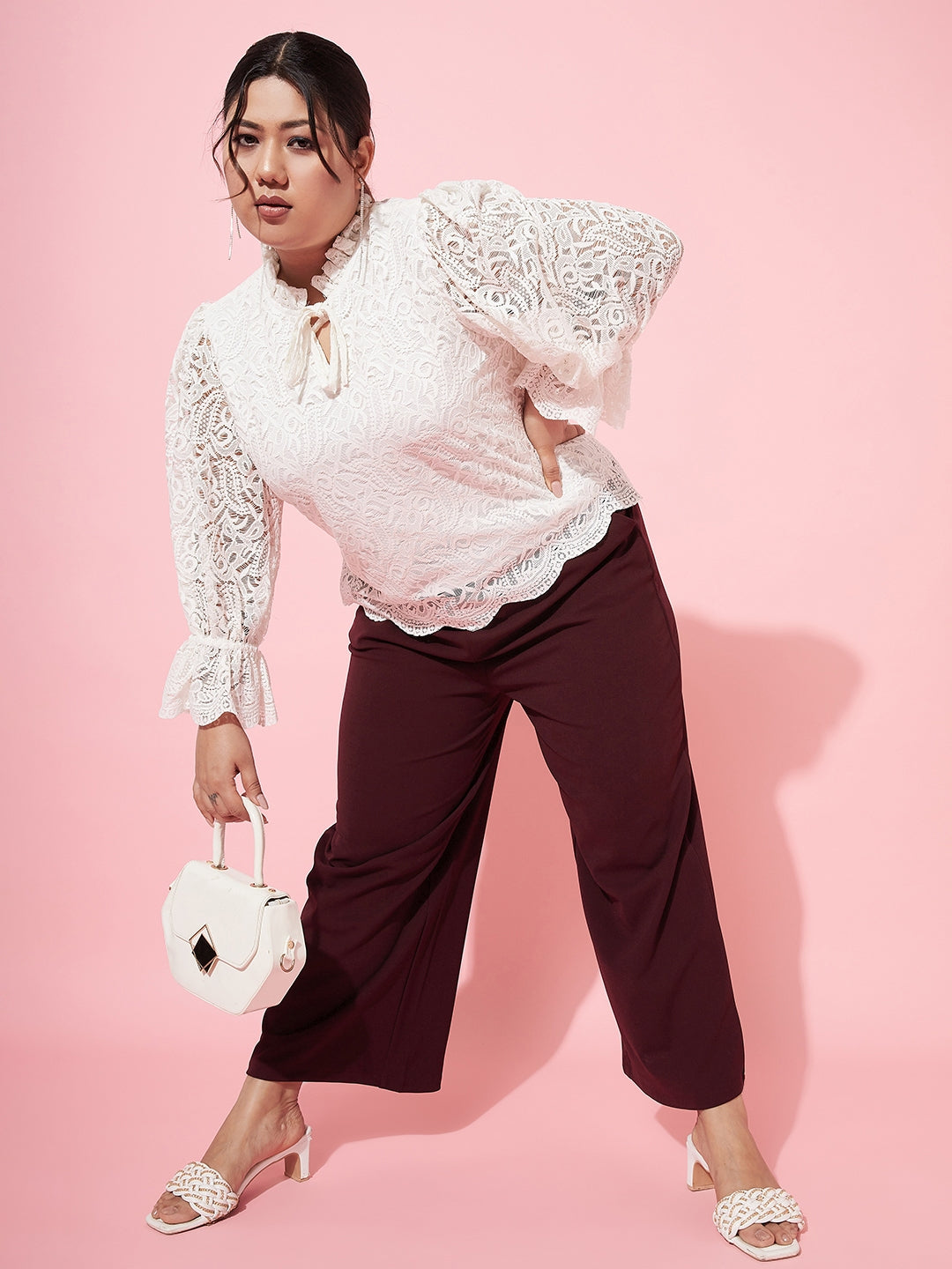 Plus Size Self Designed Tie-Ups Bell Sleeves Top