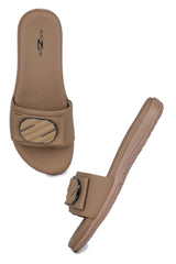 Casual Beige One Toe Flats Round Toe Slip-On Flats