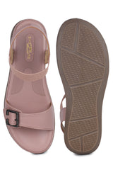 Casual Peach Open Toe Flats Round Toe Ankle Loop Flats