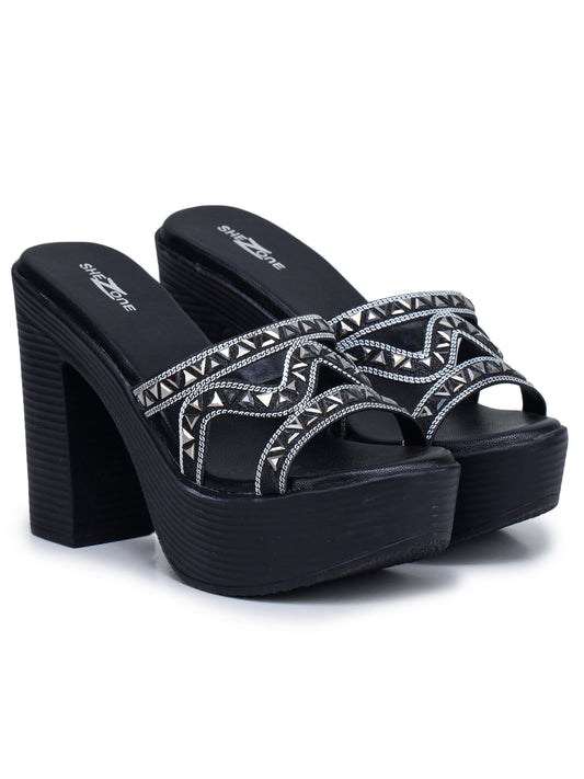 Fashion Open Back Sandal 4 inches Block Heels