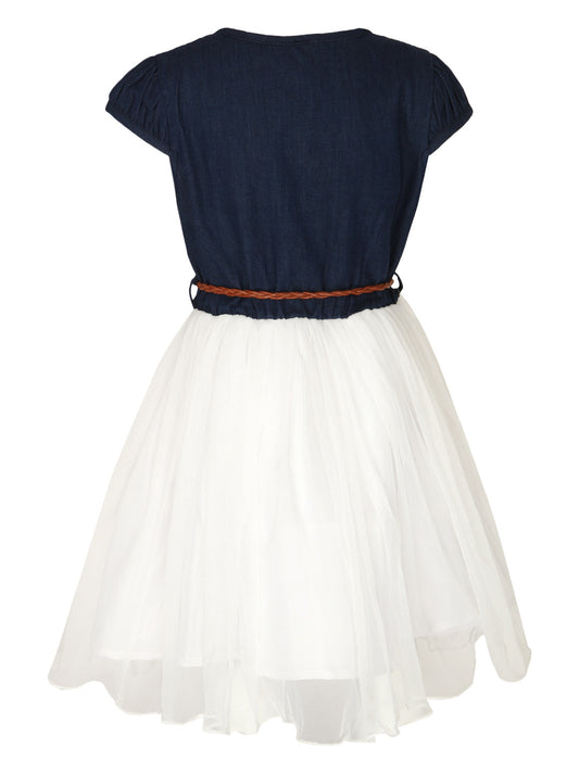 Girls Crochet Denim and Net Dress with Belt