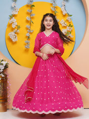 Girls Pink Embroidered Ready to Wear Lehenga Choli with Dupatta