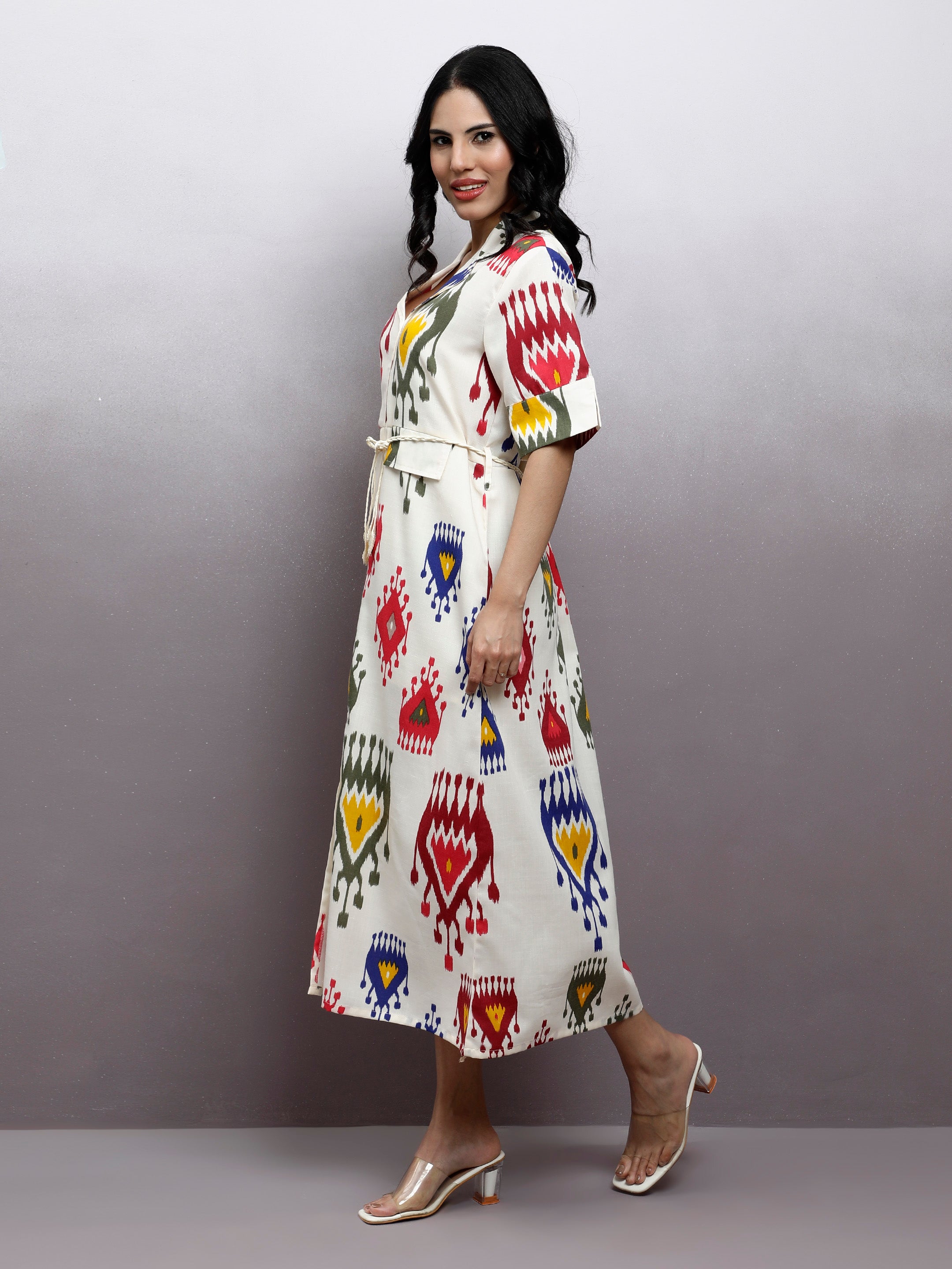 Printed A-Line Midi Dress