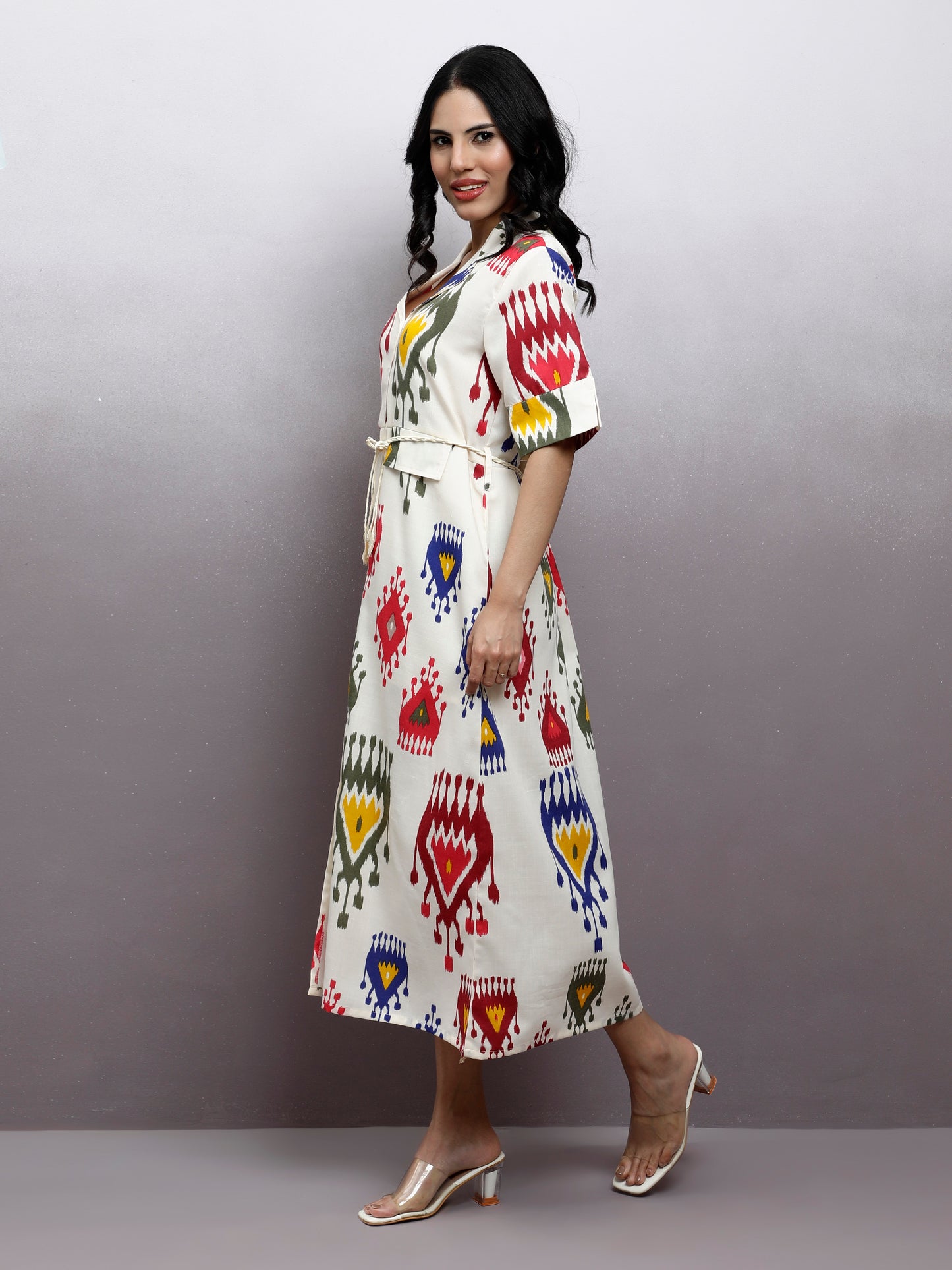 Printed A-Line Midi Dress