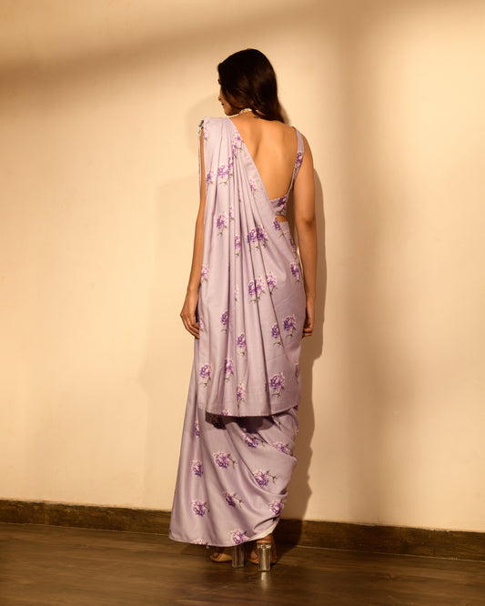 Very Peri Lilac Sequins Pant Saree Set