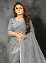 Elegant Peach Woven Linen Saree with Contrast Zari Border & Tassels – Soft & Breathable Party Wear