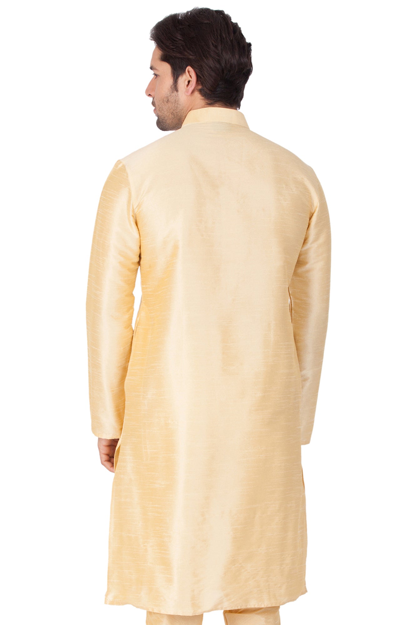 Vastramay - Men's Gold Silk Blend Kurta Only