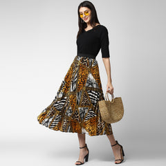 Women's Satin Printed Pleated Skirt
