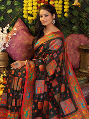 Off White Linen Cotton Saree with Multicolor Ethnic Print – Soft & Lightweight Saree for Festive, Daily, and Office Wear