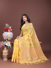 Elegant Sky Blue Linen Saree with Intricate Woven Patterns – Lightweight Grace for Everyday and Festive Moments