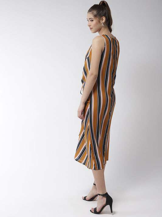 Women's Satin Stripe Print Front Gather Dress