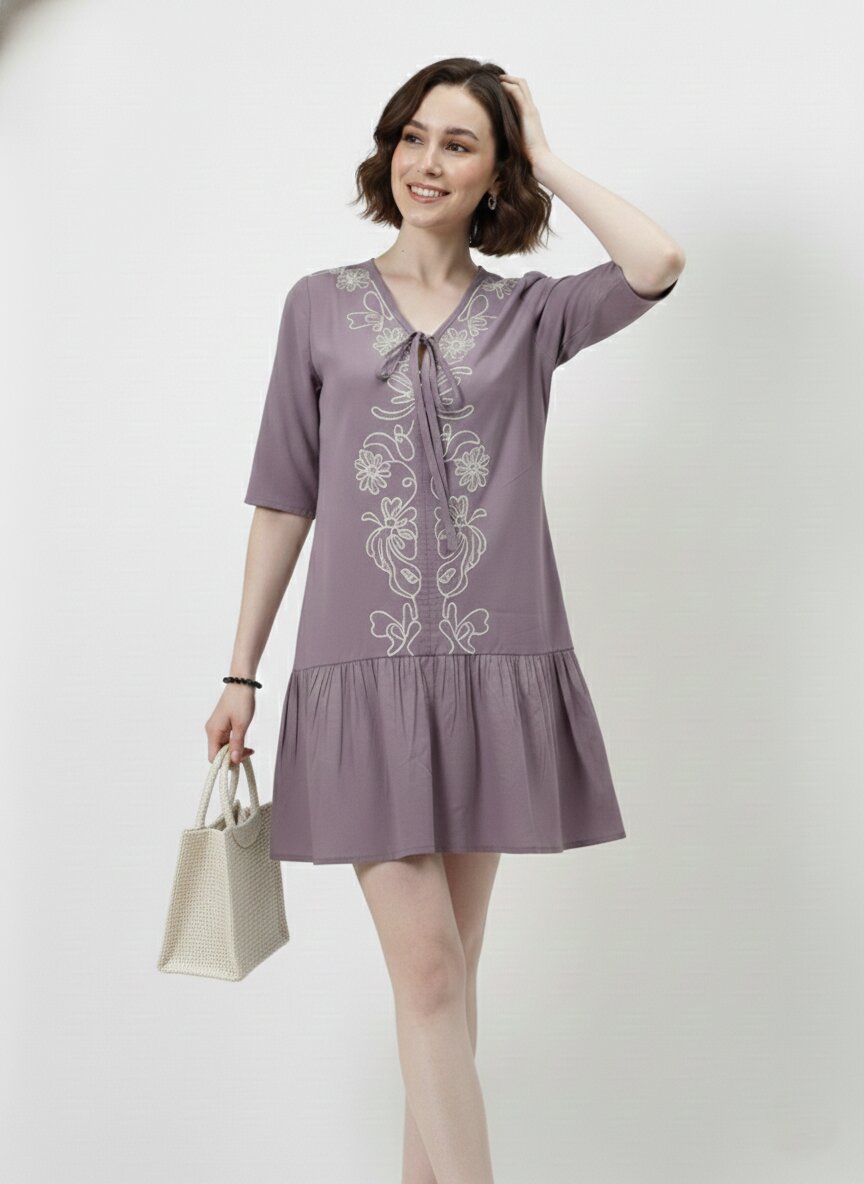 Floral Embroidered Mini Dress-ADR-19728B