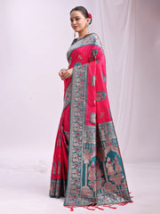 Banarasi Silk Saree with Zari Work - Wedding & Festive Traditional Saree | Temple Border & Royal Motifs | Soft & Shiny Silk Finish