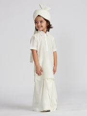 Boys' B White Viscose Kurta Lungi And Safa set
