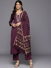 Women Purple Gota Lace Embellished Kurta With Bottom And Dupatta