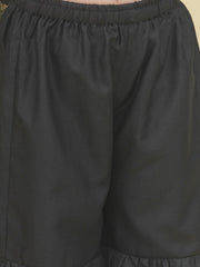 Placement Print Sleeveless Above Knee Length Cotton Kurta With Sharara - Black