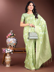 Elegant Sea Green Cotton Saree for Women – Soft Lightweight Saree with Zari Woven Butta & Tassel Border