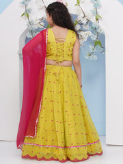 Girls Lime Green with Embroidered Ready to Wear Lehenga & Choli with Dupatta.