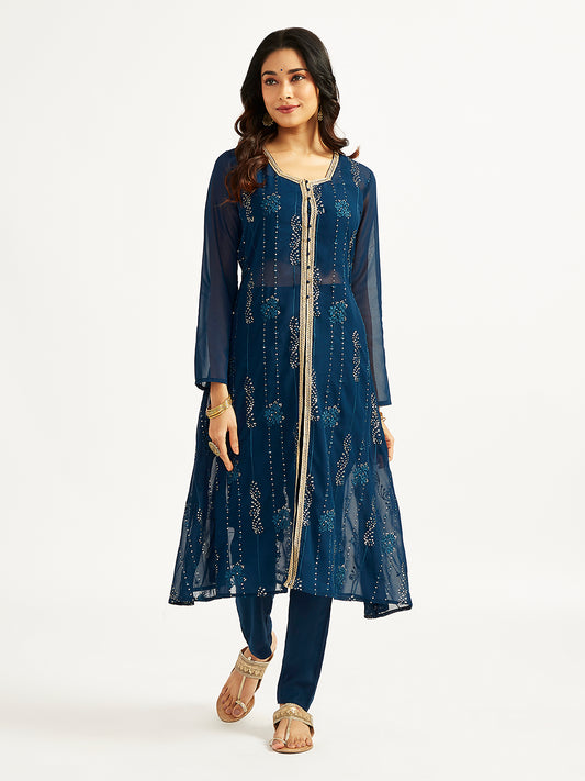 Women's Turquoise Jacket Top pant Set