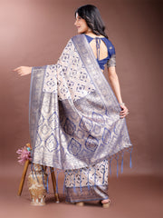 Graceful Cream & Pink Linen Cotton Saree with Rich Zari Pallu – A Touch of Royal Comfort