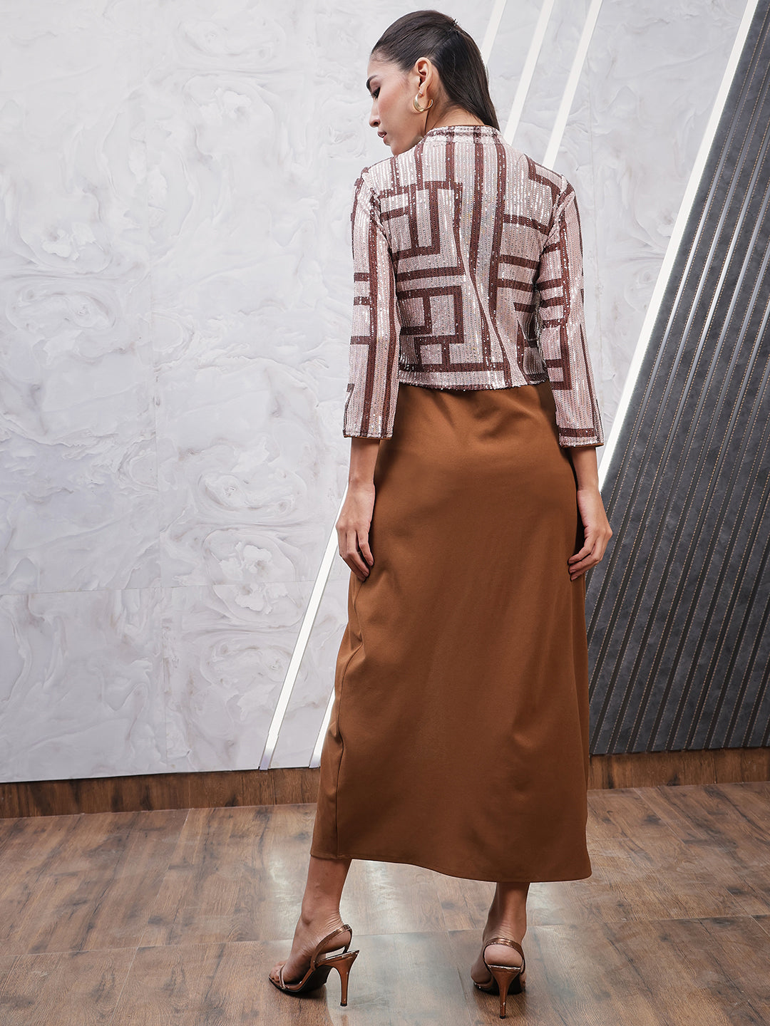 Embroidered Knotting A-Line Dress with Jacket