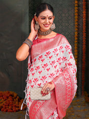 Premium Linen Cotton Saree with Rich Zari Border & Pallu | Lightweight & Elegant | Ideal for Festive & Traditional Occasions | Unstitched Blouse Included