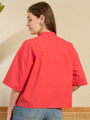 Women's Front Tie Up Red Cotton Top
