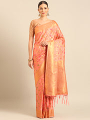 Graceful Banarasi Silk Saree with Zari Woven Border & Floral Jaal - Wedding & Festive Wear