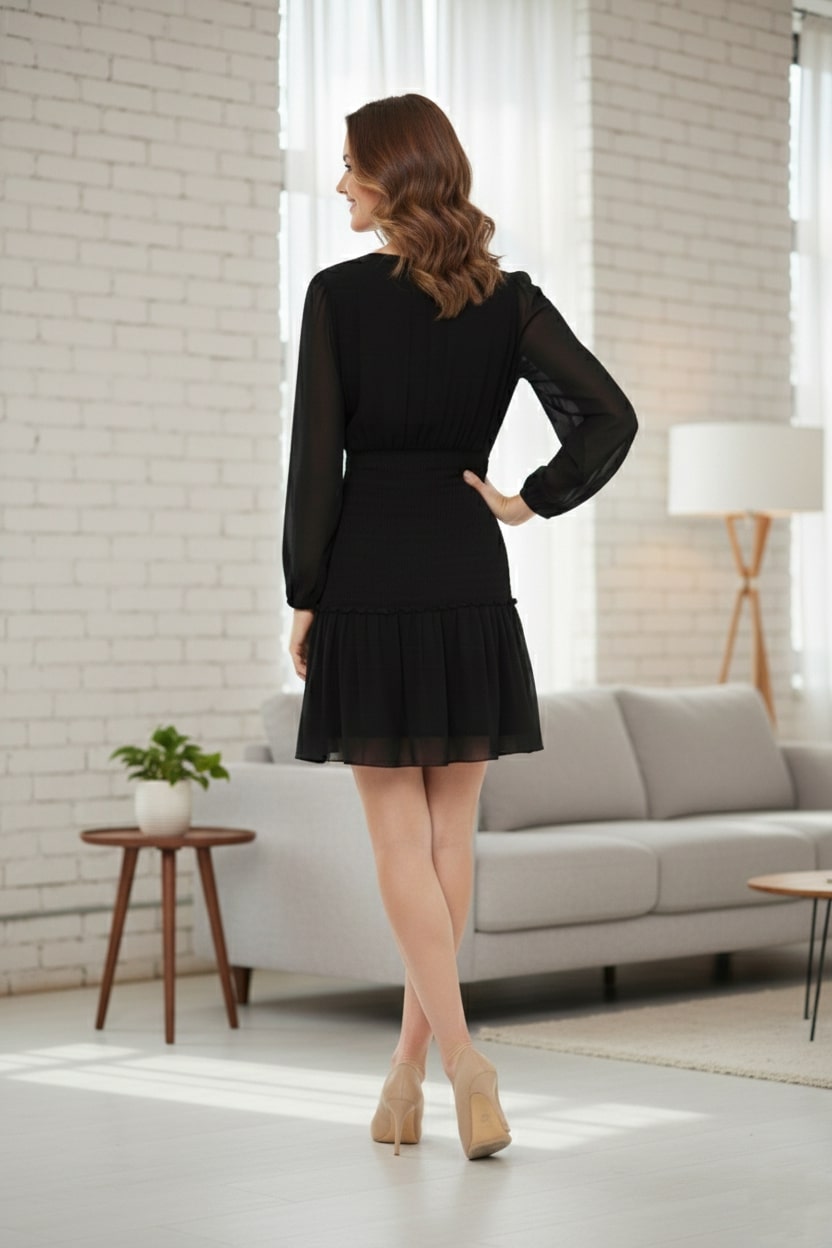Black Smocking Solid Dress-ADR-19712