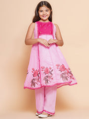 Girls Pink Floral Printed Kurta with Palzzzo