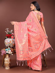 Elegant Sky Blue Linen Saree with Intricate Woven Patterns – Lightweight Grace for Everyday and Festive Moments