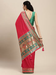 Ethnic Navy Blue Party Wear Saree with Rich Pallu and Contrast Red Zari Border