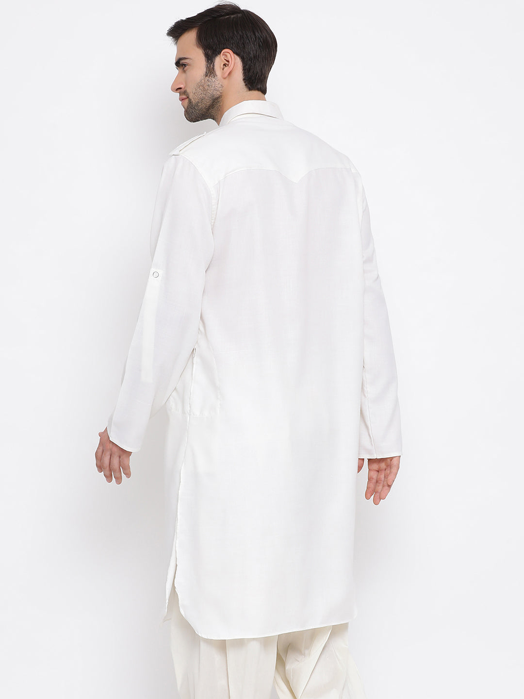 Vastramay - Men's Cream Cotton Blend Pathani Kurta Only
