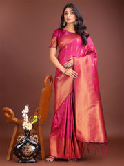 Teal Blue Linen Cotton Saree with Golden Zari Leaf Woven Design & Rich Pallu – Festive Wear | Office Look | Soft Drape