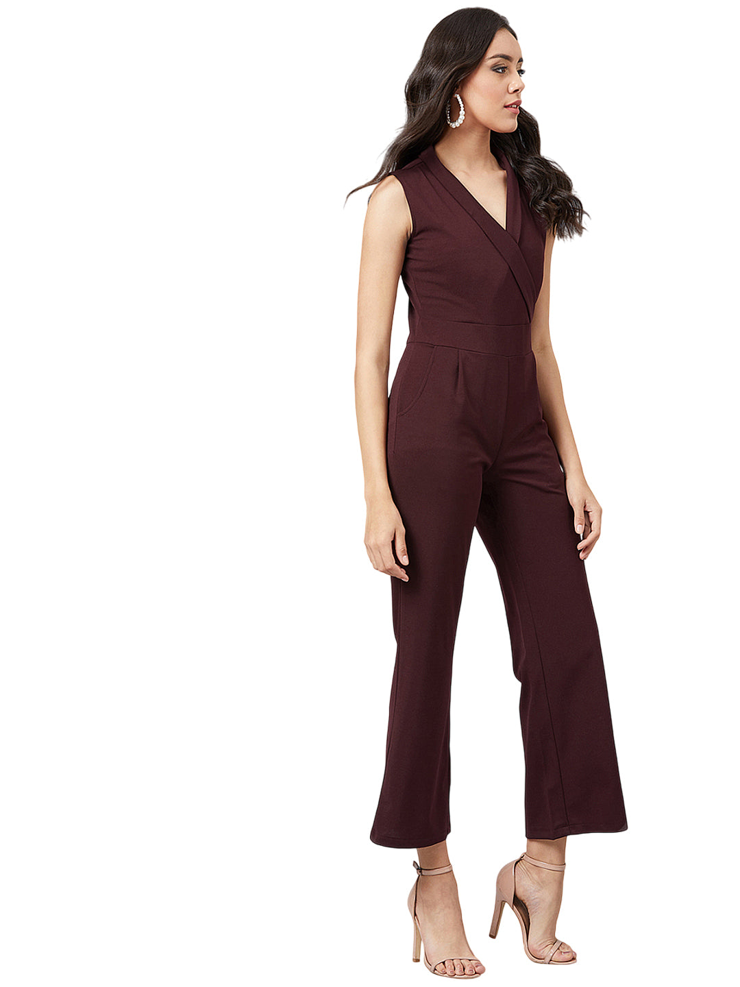 Women Brown Solid Basic Jumpsuit