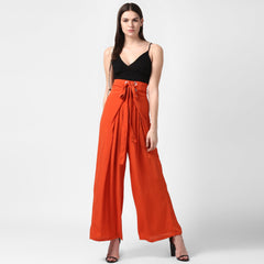 Women's Yellow Polyester High Waisted Palazzo with front Rivets and Back Elastic