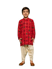 Boys' Red Kurta and Patiala Set