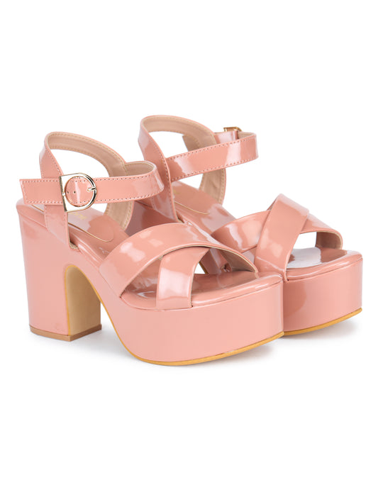 Casual Fashion Sandals 3 Inches Block Ankle Loop Round Toe Heels