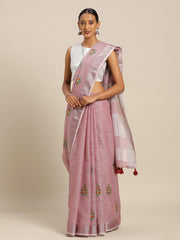 Royal Beige Linen Cotton Saree with Vibrant Floral Zari Border | Premium Festive & Party Collection