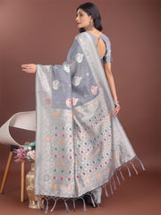 Elegant Olive Green Linen Cotton Saree with Zari Border & Woven Motifs – Perfect for Sophisticated Everyday & Festive Looks