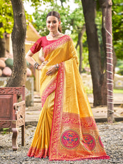 Traditional Kanjivaram Silk Saree in Orange with Grand Zari Pallu and Matching Blouse