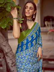 Women's Crepe Printed Designer Saree With Blouse Piece