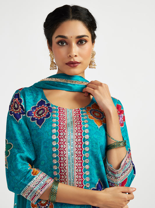 Women's Turquoise Dhoti kurta set