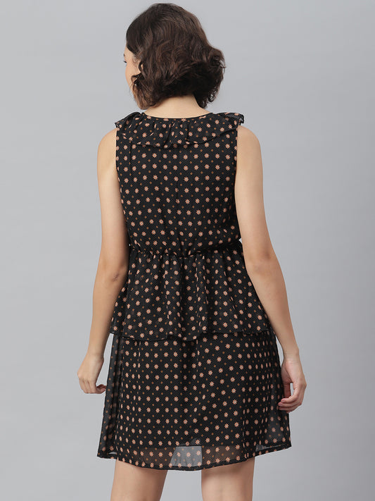 Women's Black Printed Peplum Style Dress