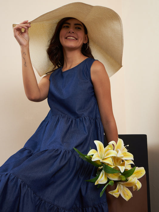 Women's Lose Fit Tiered Denim Dress
