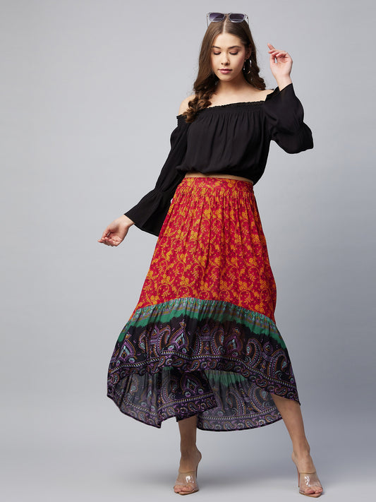 Women's Off Shoulder  Top & Cotton Hi-Low Skirt Set