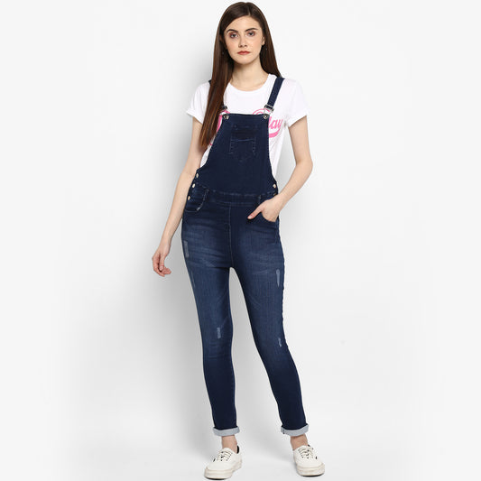 Women's Stretchable Denim Washed effect Capri Style Dungarees(inner not provided)